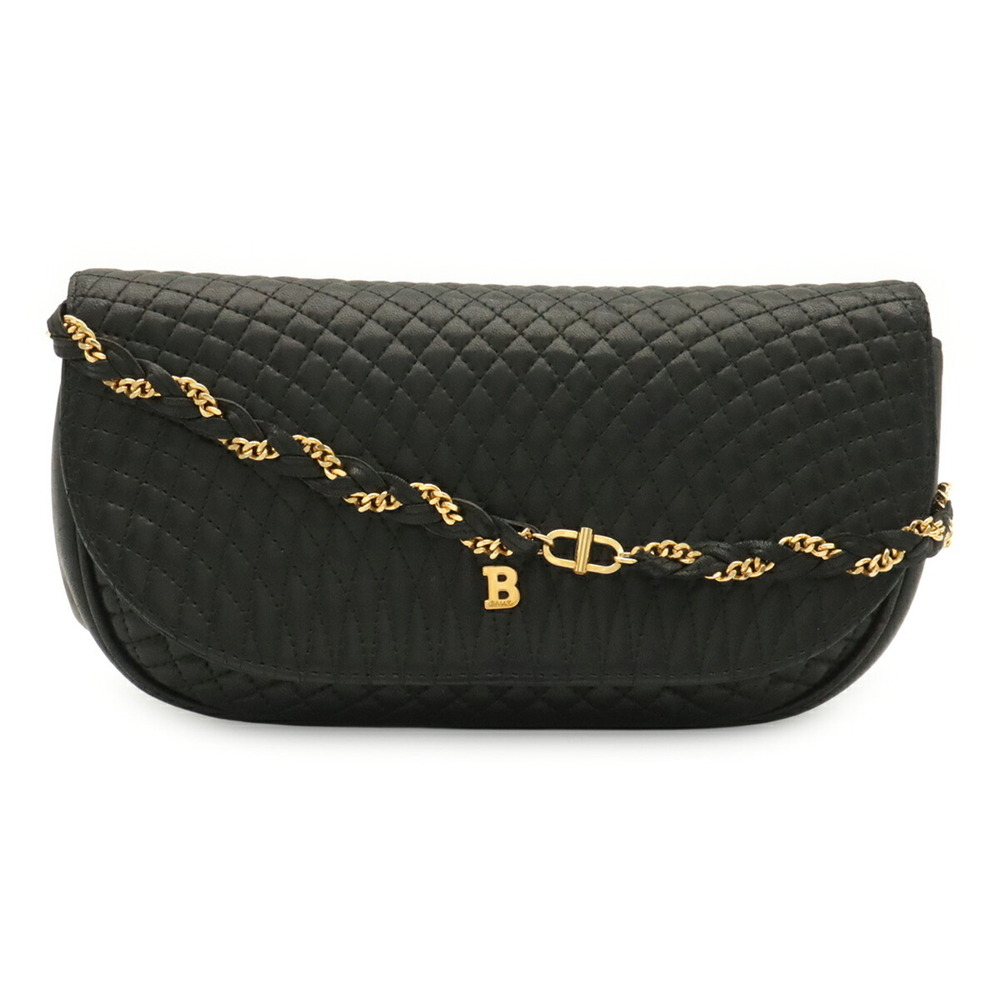 BALLY quilted shoulder bag, chain leather, black.
